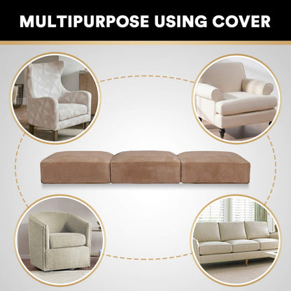 PrinceDeco Super Soft Couch Cushion Covers for Sectional Couch, Velvet Sofa Slipcover for Cushion Sofa pet Friendly with Elastic Bottom(Each Width Up to 29.5", Camel)