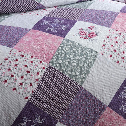 NEWLAKE Quilt Bedspread Sets-Floral Checkered Pattern Reversible Coverlet Set,Queen Size