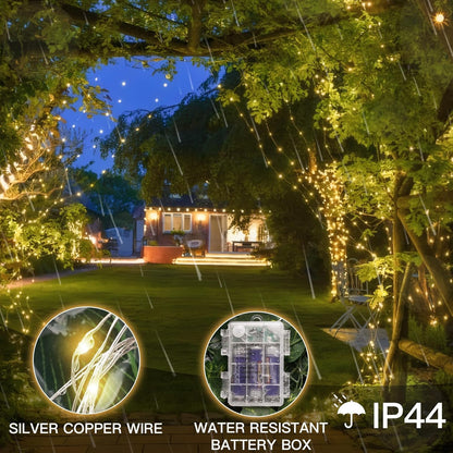 suddus 66ft 200 LED Outdoor String Lights, Warm White Christmas Fairy Light Battery Operated with Remote, Led Twinkle Lights for Bedroom, Dorm, Patio, Tapestry, Backyard, Garden, Xmas, Party, Indoor