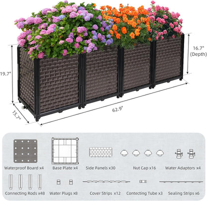 Large Planters for Outdoor Plants - Deepened 20" H, Raised Beds for Gardening Self Watering, Elevated Planter Box with Legs, Rectangular Garden Planters for Outdoor Plants Flowers, 62.9"L x 15.7"W