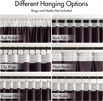 MIULEE Dark Purple Velvet Curtains 90 inches 2 Panels - Luxury Room Darkening Window Drapes for Bedroom Living Room Thermal Insulated Super Soft Blackout, Back Tab Rod Pocket Pinch Pleated, W52 x L90