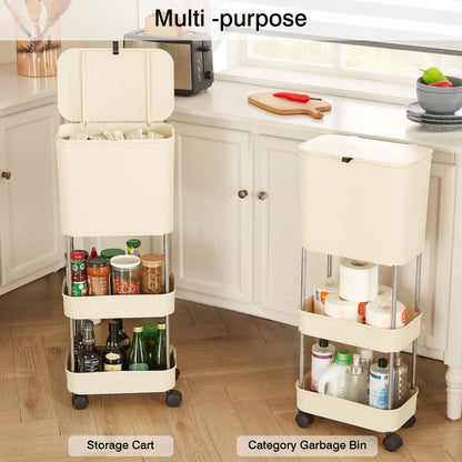 VECELO Kitchen Trash Can with Lid, Garbage Bin with Storage Rack, Dog Proof Narrow Waste Basket for
