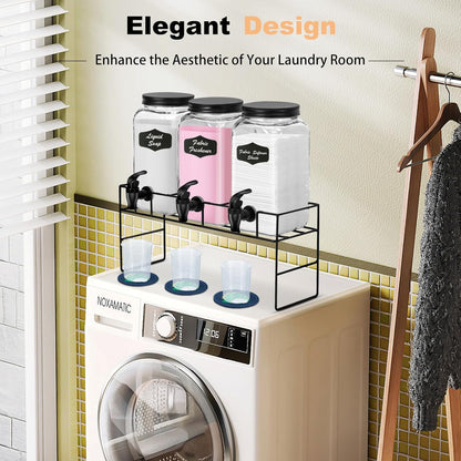 3-Pack 2.2L Glass Laundry Detergent Dispenser Set with Stand - Premium Liquid Soap Dispenser with PP Spigots, Measuring Cups, and Chalkboard Labels for Laundry Room Organization and Storage