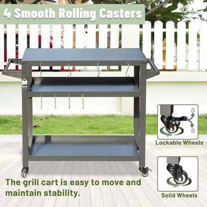 Domi 3-Shelf Outdoor Grill Table, Grill Cart with Wheels, Pizza Oven and Food Prep Table, Blackstone Griddle Stand with Propane Tank Hook for Outside BBQ