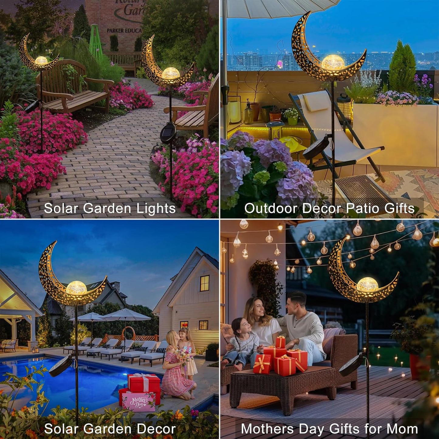 Homeimpro Moon Solar Lights Outdoor Garden Decor Gifts for Mom Women,Waterproof Stakes Yard Decorations for Lawn, Patio Accessories, Backyard Ornaments Birthday Gifts Mother Grandma (Bronze)
