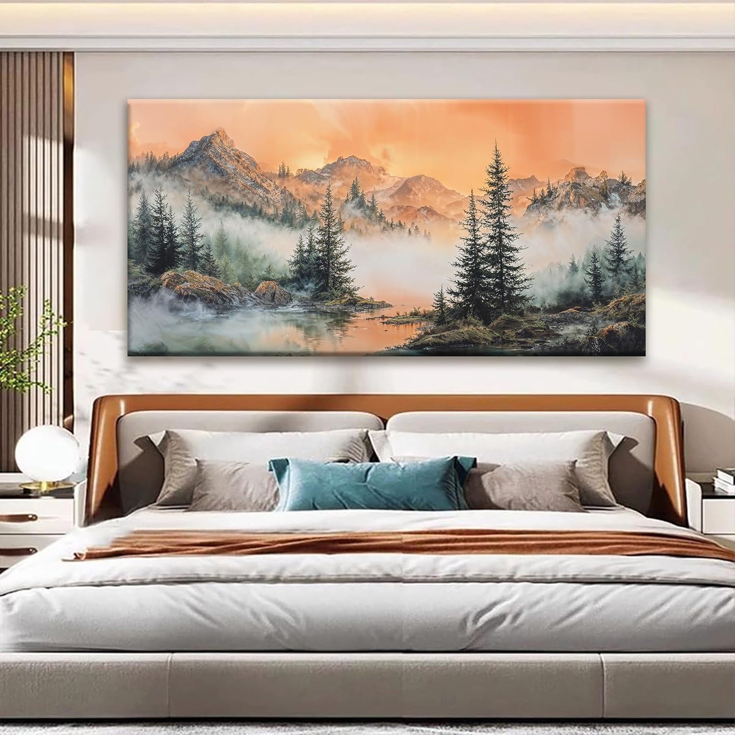 Mountain Wall Art For Living Room Large Size Canvas Art Wall Decor For Office Modern Bedroom Decorations Forest River Landscape Pictures Paintings Artwork Wall Mural Aesthetic Artwork 29 X 58 In