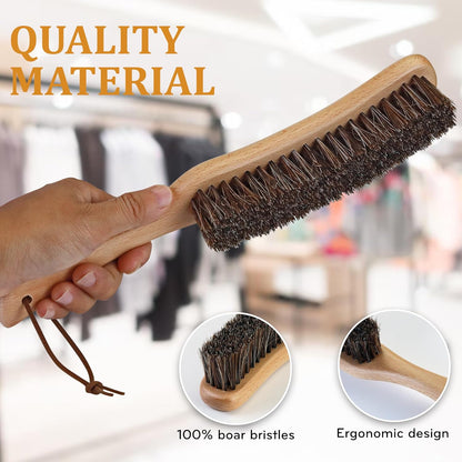 Lint Brush for Clothes with 100% Soft Horse Hair Bristle, Large Beech Wood Handle, Lint Remover for Hat, Pet Hair, Suits, Cashmere, Wool, Velvet, Suede, Shoe