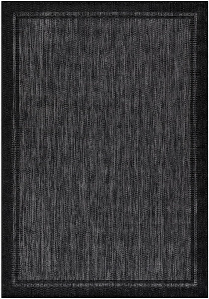 CAMILSON Indoor Outdoor Rug, 8x10 Bordered Dark Gray Black Modern Area Rugs for Indoor and Outdoor Patios, Kitchen and Hallway Mats, Washable Porch Deck Outside Carpet (Bordered Black, 8 x 10)