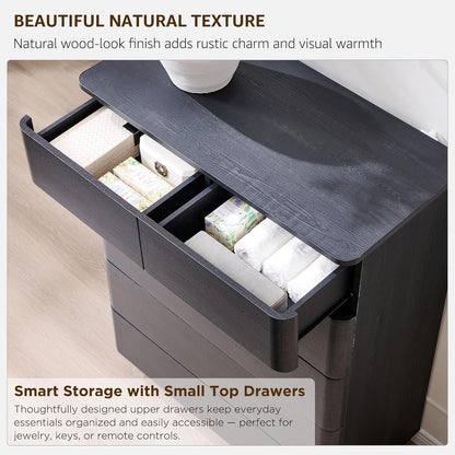 6 Drawer Dresser for Bedroom, 42 Inch Tall Modern Chest of Drawers, Push-to-Open Wood Storgae Organizer with Large Drawers for Bedroom, Living Room, Hallway, Black