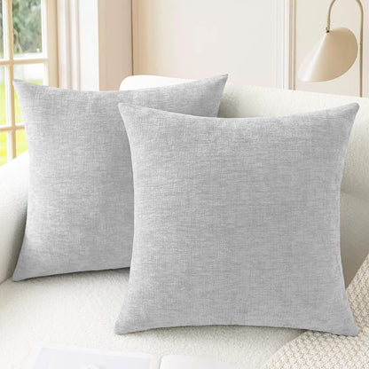 CaliTime Throw Pillow Covers Decorative 16 X 16 Inches Pack of 2 Cozy Chenille Cushion Cases for Couch Sofa Bed Living Room Home Moonbeam Gray
