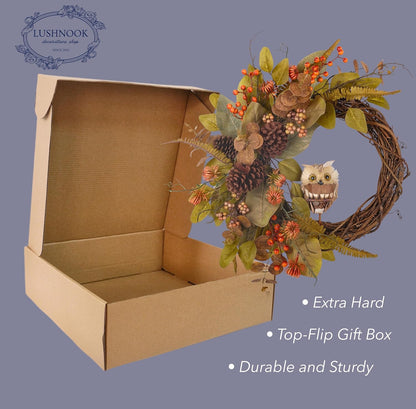 Fall Owl Wreath for Front Door 24 Inch, Autumn Natural Pine Cones Faux Eucalyptus Magnolia Leaf Berry Wreath, Fall Decor for Home Farmhouse Door Wall Window Porch Indoor/Outdoor
