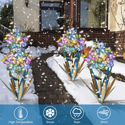 Homight Solar Metal Agave Butterfly Flower Stick Garden Sculpture - Outdoor Christmas Lights With Swaying Butterfly Sunflower - Solar Outdoor Gift (3 PCS Blue)
