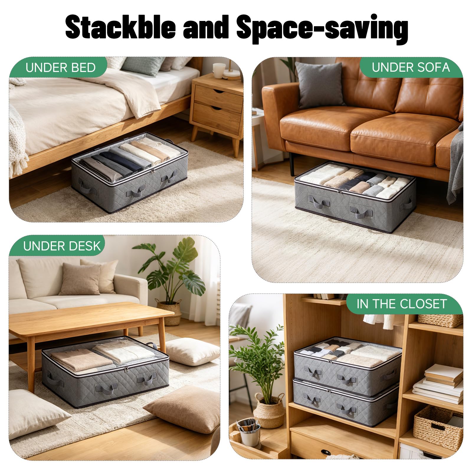 Pterying 8Pack Under Bed Storage Bags, Closet Organizers and Storage Bins with Clear Window &