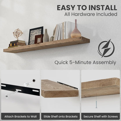 Solid Wood Floating Shelves, 8" Deep Rustic Reclaimed Barnwood Wall Hanging Floating Shelf with Invisible Heavy-Duty Metal Bracket | Wall Mounted | Farmhouse Style | 55 inches,1PC,Natural