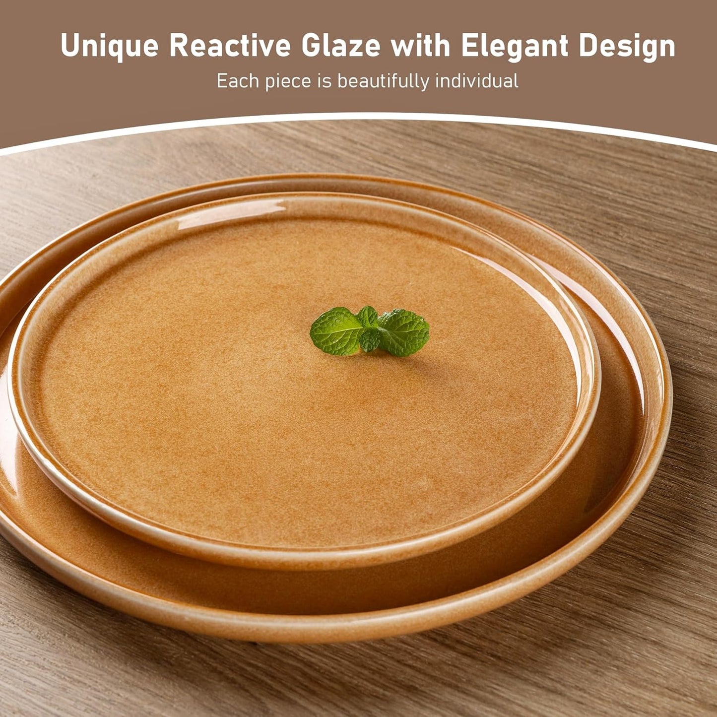 GBHOME Ceramic Dinnerware Sets for 4, 12 Pieces Stoneware Plates and Bowls Sets, Scratch Resistant Dishes, Dishwasher & Microwave Safe, Reactive Glaze-Amber