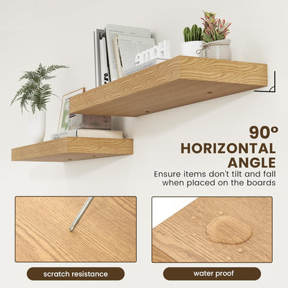 Deep Floating Shelves for Wall, 35.4W x 11.6D Rustic Large Wall Shelves Set of 2, 11.6 Inch Deep Oak Shelves 35.4 Inches Long, Bookshelf Laundry Shelf TV Shelf