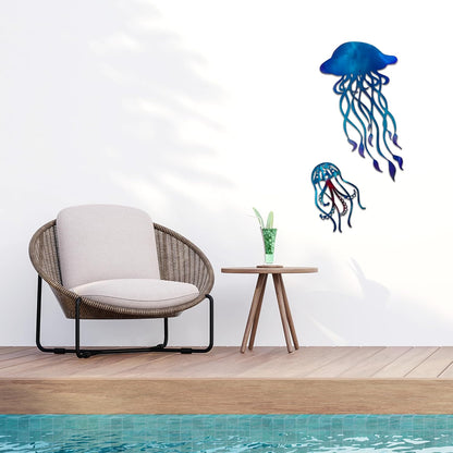 noxozoqm Metal Jellyfish Wall Decor (2 in 1), Ocean Themed Jellyfish Bathroom Decorations, Colorful Ocean Room Decor, Coastal Metal Fish Wall Decor for Beach Bath House,Bathroom,Pool and Bedroom