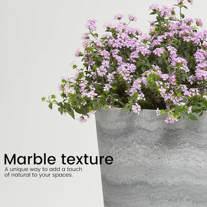 Worth Garden 2-Pack Grey Matte Texture Round Tapered Planter - 24.5" H. Tall Plastic Plant Pots with Drain Hole for Indoor Outdoor - Modern Decorative Flower Pots for Front Porch, Patio, Deck