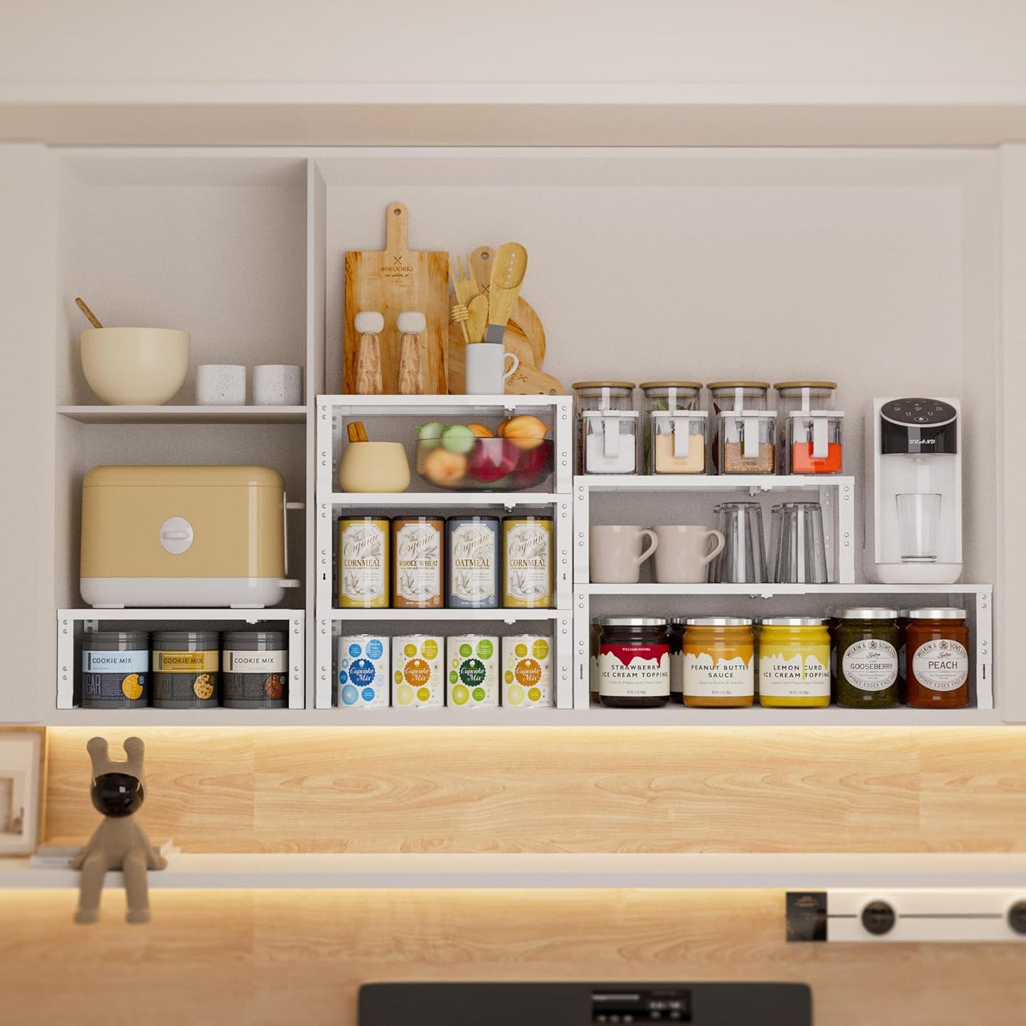 Expandable Spice Rack,Stackable Storage for Cabinet, Multi-Functional Kitchen Shelving,Height-Adjustable,Sustainable Organizer Solution(1Pack/White/Large)