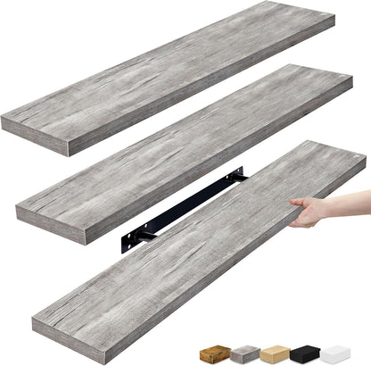 Sorbus Floating Shelves for Wall - 35 Inch Long Bathroom Shelves, Wall Decor for Bedroom, Kitchen, Living Room & Book Storage - Mounted Floating Shelf with Invisible Brackets (Gray, 3 Pack)