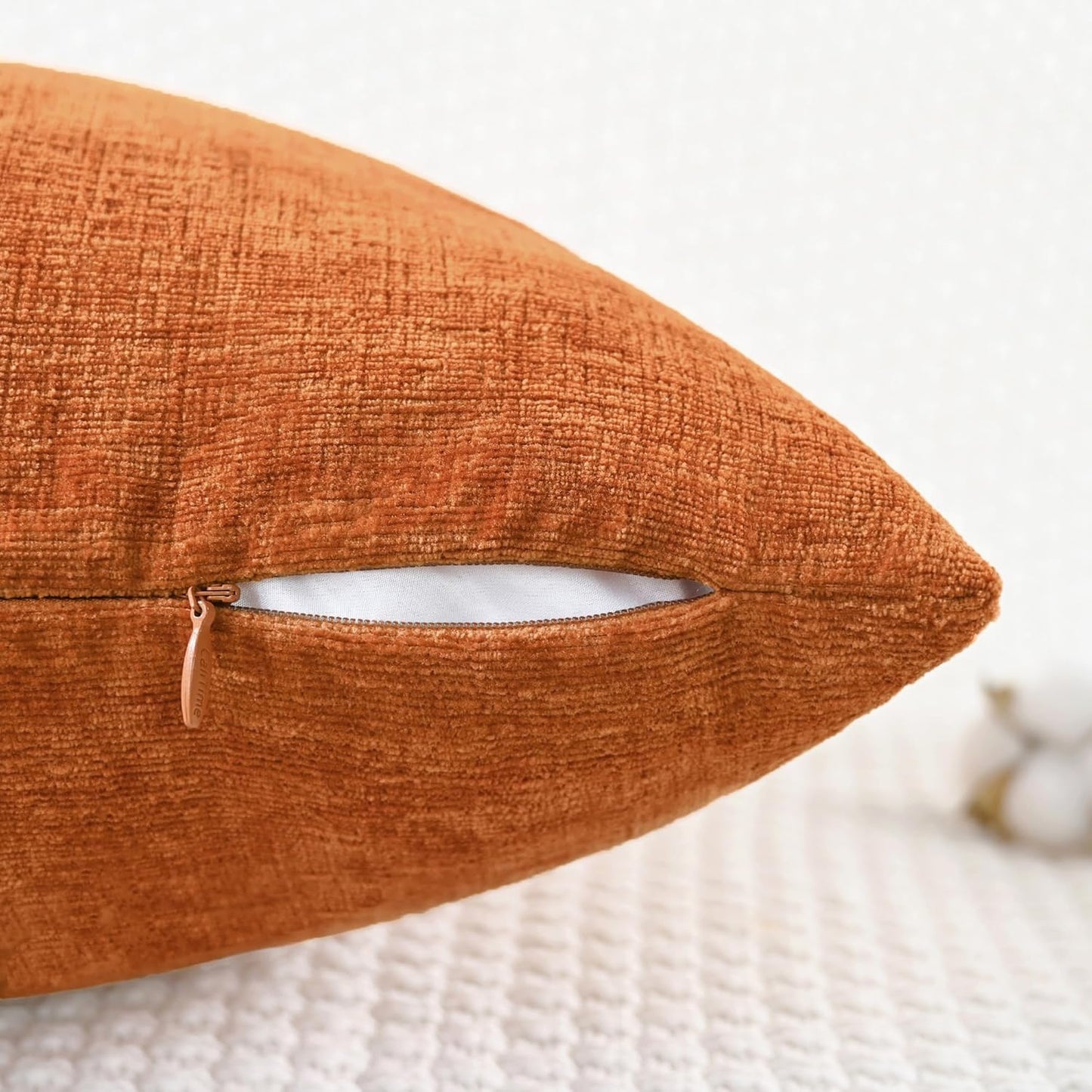 CaliTime Fall Throw Pillow Covers Decorative 18 X 18 Inches Pack of 4 Cozy Chenille Cushion Cases for Couch Sofa Bed Living Room Home Burnt Orange