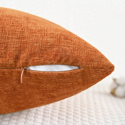 CaliTime Fall Throw Pillow Covers Decorative 16 X 16 Inches Pack of 2 Cozy Chenille Cushion Cases for Couch Sofa Bed Living Room Home Burnt Orange