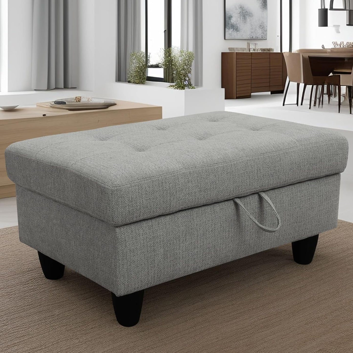 Ottoman Rectangular Storage Ottoman Bench, Flannel Footrest Stool Footstool with Lid for Living Room, Bedroom, Entryway, Gray, 35"x23.5"x17.5"