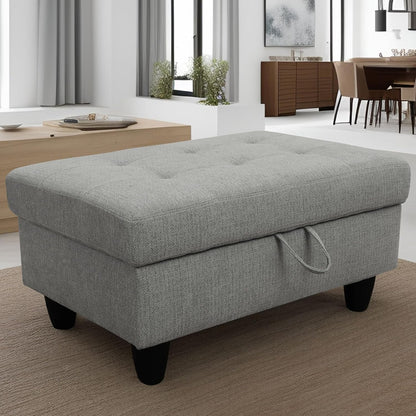Ottoman Rectangular Storage Ottoman Bench, Flannel Footrest Stool Footstool with Lid for Living Room, Bedroom, Entryway, Gray, 35"x23.5"x17.5"