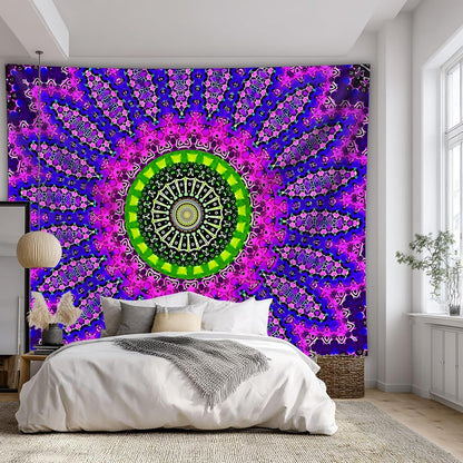 Blacklight Mandala Tapestry for Bedroom, Black Light Posters for Adults and Teens, Red UV Reactive Aesthetic Bohemian Wall Art Decor (40 x 30 Inches)