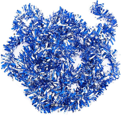 Anderson's Blue & Silver Metallic Tinsel Twist for Trailer Or Golf Cart, 4 inches Wide x 25 ft Long, Christmas, Birthday, Patriotic, Graduation and Holiday Garland Decor for Parties and Parades