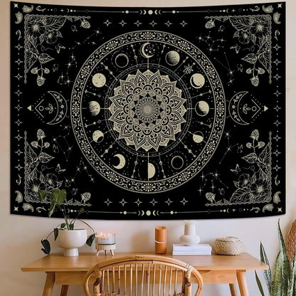 Lunerfex Mandala Moon Tapestry Boho Tapestry for Bedroom Black Tapestries Wall Hanging Living Room Wall Art and Home Decor 70x90