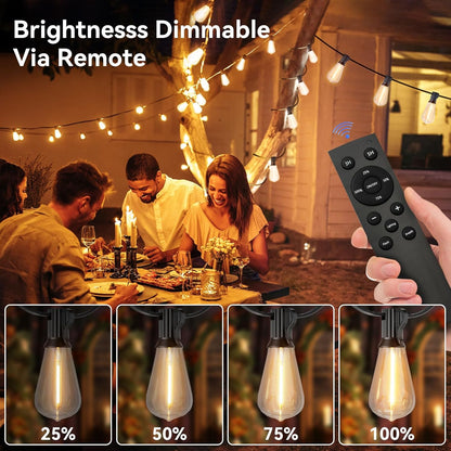 100 FT Outdoor String Lights for Outside, IP65 Waterproof ST38 LED Shatterproof Bulbs, Dimmable & Timable, 3 Light Modes, Hanging Patio Edison Lights for Porch Backyard Cafe Bistro