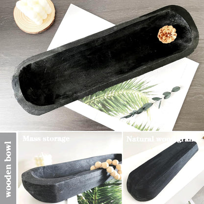 Wooden Dough Bowl Decor, Vintage Wooden Bowl Hand Carved Home Decor for Dining Table Center, Living Room, Kitchen Decor. (20inch black)