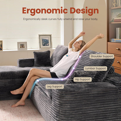 ovios 105” Modular Sectional Sofa with Thicken Seat Cushion, Cloud Couch with Deep Seat, Modern L-Shape Sofas Couches with Chaise,Upholstered Couches for Living Room Bedroom,Grey