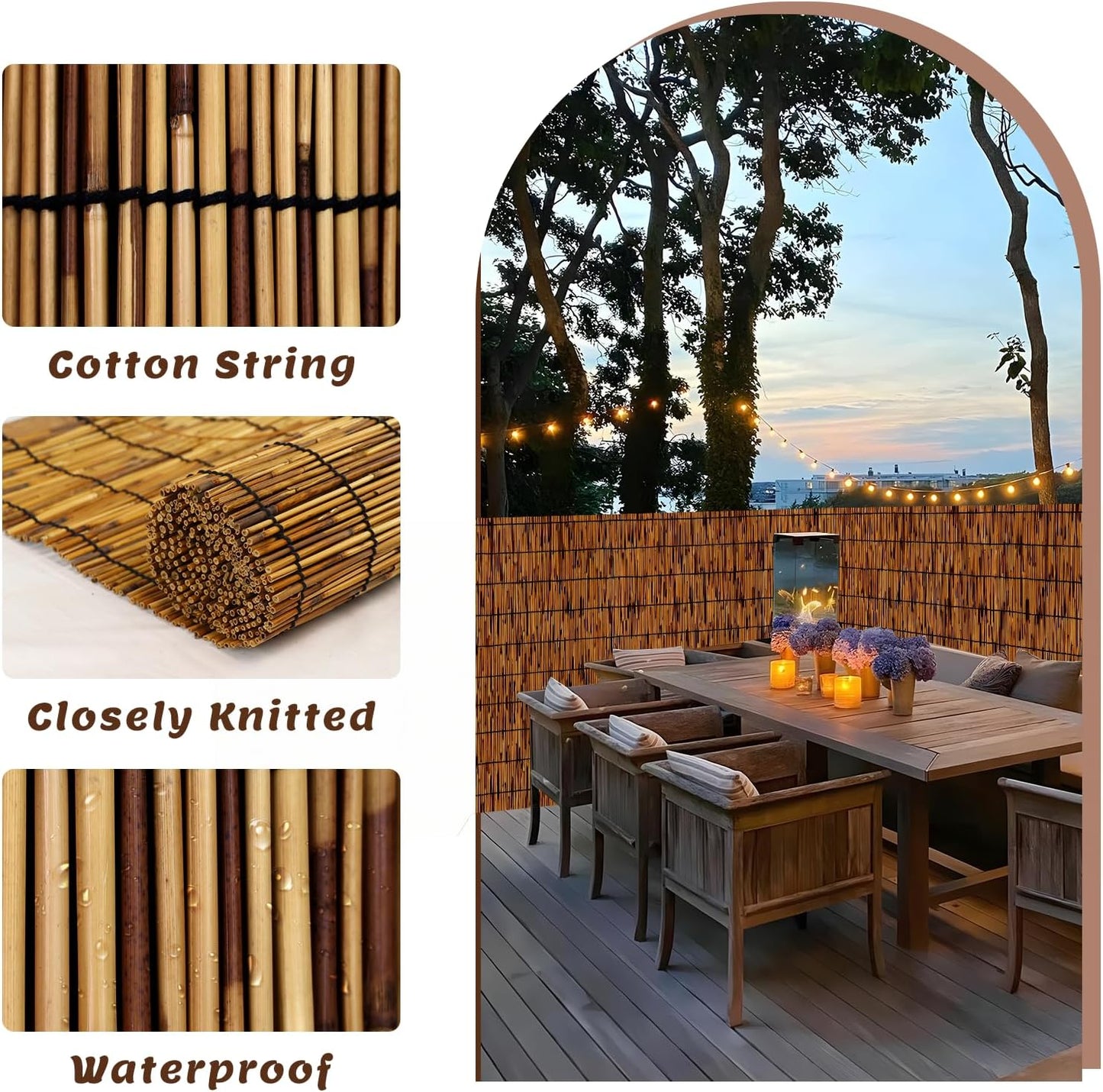 1 Pack Natural Reed Fence,4FT X 16.4FT Bamboo Fencing Privacy Reed Screening for Outdoor, Gallery, Restaurant, Hotel, Patio (Brown)
