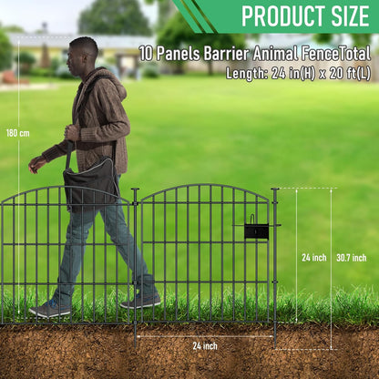 10 Panels Garden Fence Dog Fence Outdoor for Yard, 24in H x 20ft L Rustproof Metal Fencing with Ground Stakes | No Dig Animal Proof Containment for Pets/Rabbits | Durable Patio Security Panels
