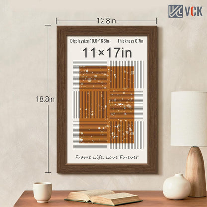 VCK 11x17 Picture Frame 3 Pack, Brown Wood Poster Frame with Exclusive Wood Grain, Wall Mounting Hanging