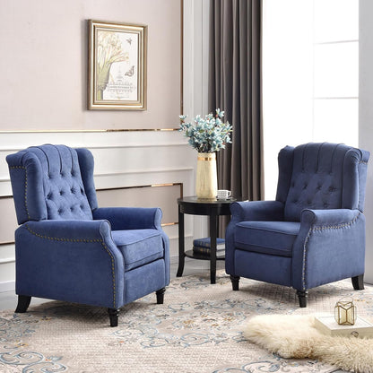 EBELLO 2 Pcs Pushback Recliner Chairs, Fabric Armchair Push Back Recliner with Rivet Decoration, Single Sofa Accent Chair for Living Room, Bedroom, Blue