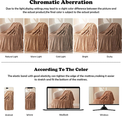 NEWCOSPLAY Super Soft Throw Blanket Taupe Premium Silky Flannel Fleece 3D Ribbed Jacquard Lightweight Bed Blanket All Season Use (Taupe Ribbed, Throw(40"x50"))