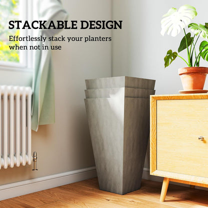 Outsunny Tall Planters for Outdoor Plants Set of 3, 28 in Taper Planters with Drainage Holes, Indoor Grande Plant Pots, Front Porch Decor, Grey