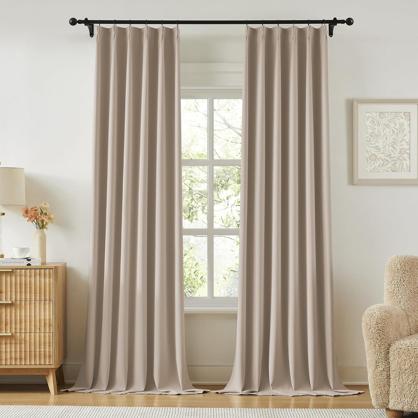 KangBang Taupe Blackout Curtains 95 Inches Long 2 Panels Set, Extra Wide Pinch Pleated Room Darkening Elegant Privacy Window Treatments for Sliding Patio Door with Hooks Track System,60x95 Inch