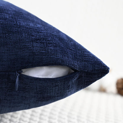 CaliTime Throw Pillow Covers Decorative 16 X 16 Inches Pack of 2 Cozy Chenille Cushion Cases for Couch Sofa Bed Living Room Home Navy Blue