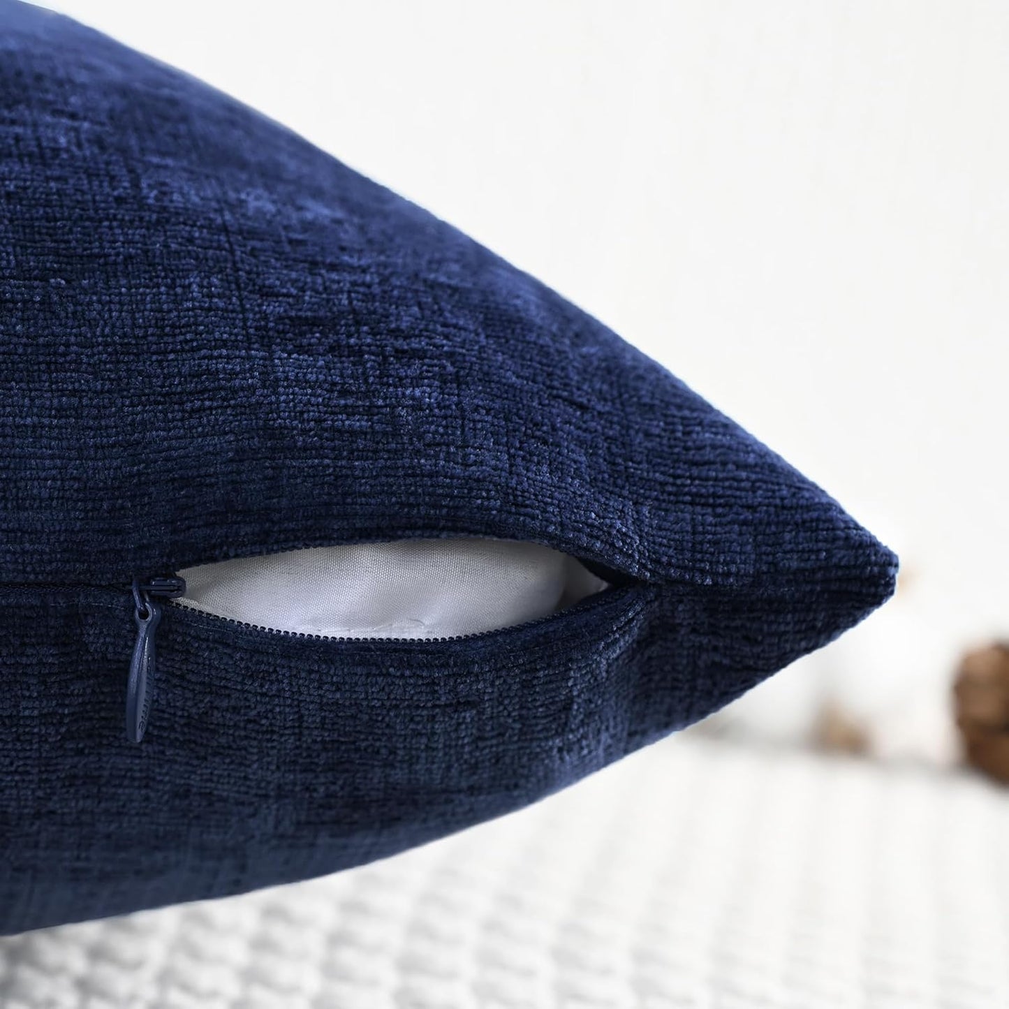 CaliTime Throw Pillow Covers Decorative 24 X 24 Inches Pack of 2 Cozy Chenille Cushion Cases for Couch Sofa Bed Living Room Home Navy Blue