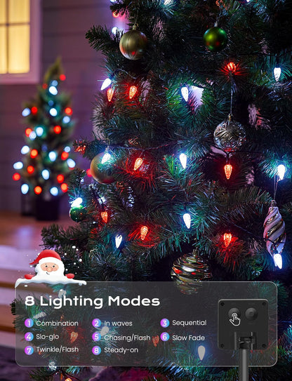 Brightown Solar Operated C6 Strawberry String Lights, 22.64ft 50 LEDs Red White LED Christmas Fairy Lights, Solar Christmas Lights Outdoor, Christmas Decorations for Christmas Tree, Garden Decor