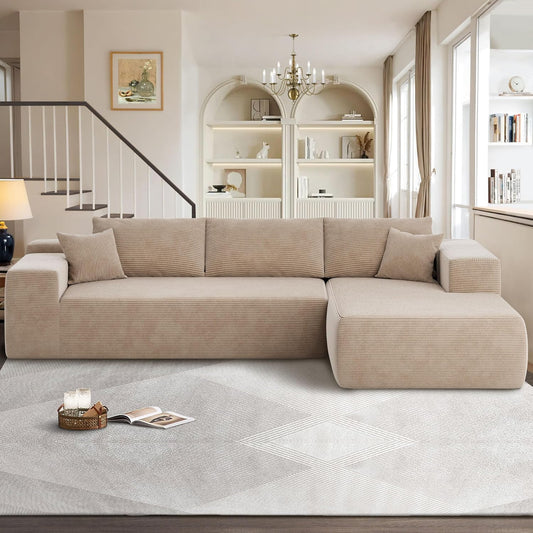 104" Cloud Sectional Couches for Living Room,L Shaped Boneless Couch in A Box,Sleeper Sofa with Comfy Chaise No Assembly Required,Camel