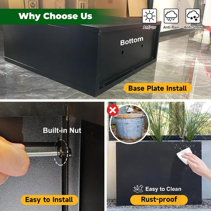 Galvanized Steel Metallic Heavy Planter for Outdoor Plants Metal Outdoor Planter Spliced Flower Box with Partitions for Outside,Indoor,Garden (Black, 24 * 10 * 24)