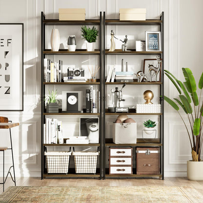 NUMENN Bookshelf, 6 Tier Bookshelves, Home Office Bookcase Shelf Storage Organizer, Free Standing Storage Shelving Unit for Bedroom, Living Room and Home Office, Dark Walnut