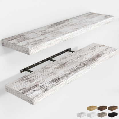 RICHFOCUS 48Inch Floating Shelves for Wall 2 Pack Shelves for Bedroom|Kitchen|Bathroom Wall Mounted Rustic Distressed Wood Floating Shelf with Invisible Brackets for Books|Storage|Decor, Rustic