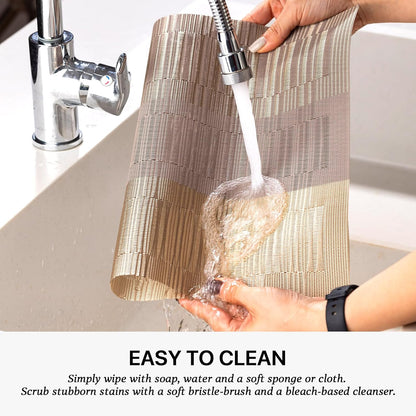 LEXMORE Placemats Set of 4 Vinyl/Plastic Woven Place Mats for Kitchen Table Indoor/Outdoor Washable Placemat Wipeable Dining Table Mats(Gold Dune)