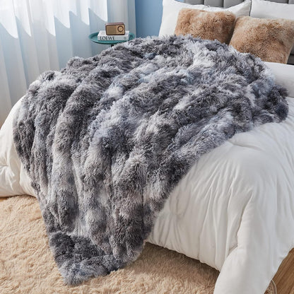GONAAP Fuzzy Faux Fur Throw Blanket Tie-dye Marble Black Super Soft Cozy Plush Fuzzy Shaggy Blanket for Couch Sofa Bed (Tie-dye Marble Black, Throw(50"x60"))